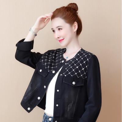 ÁO KHOÁC JEAN CỔ TRÒN THÊU Ô VUÔNG - NK401
